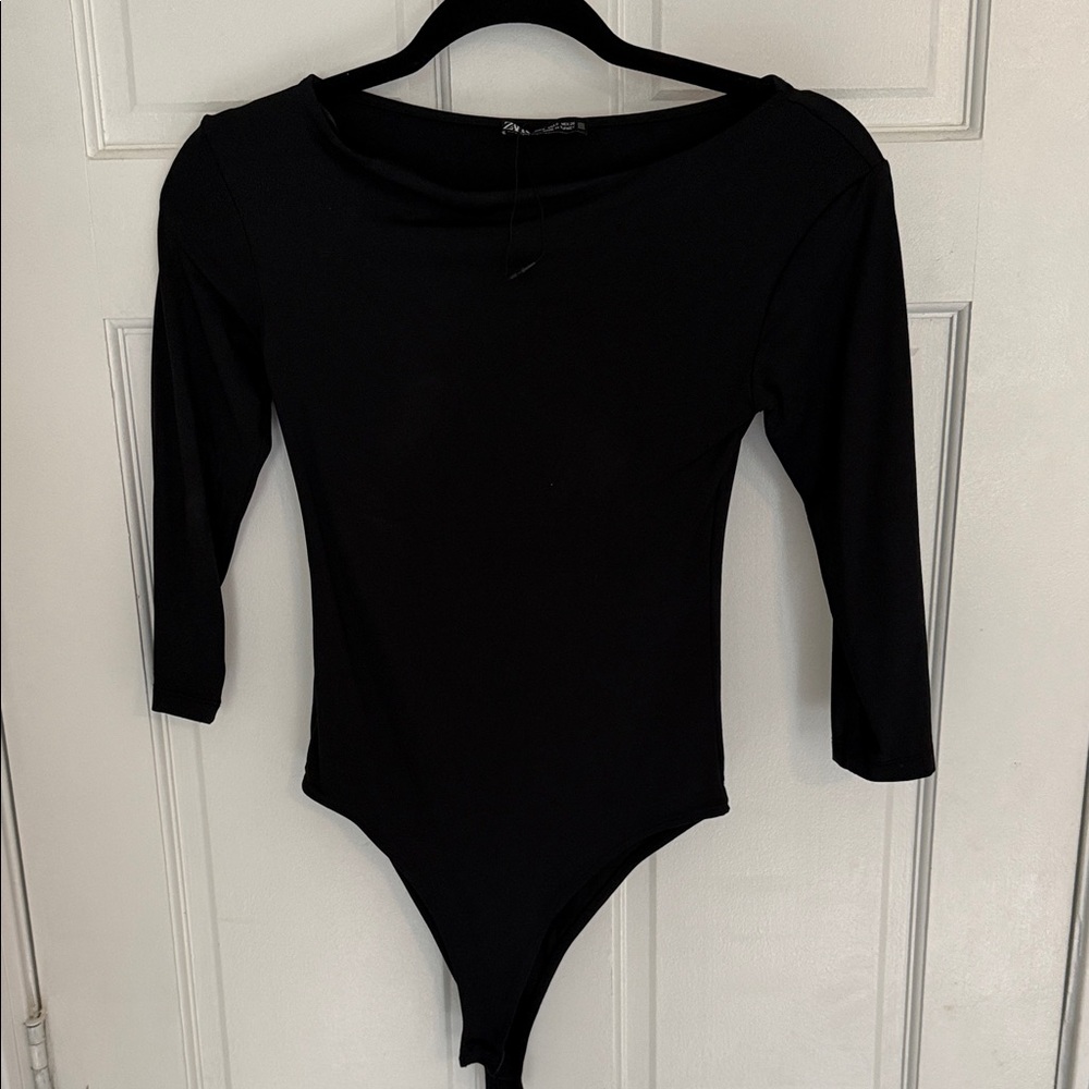 Zara Black Three-Quarter Sleeve Bodysuit